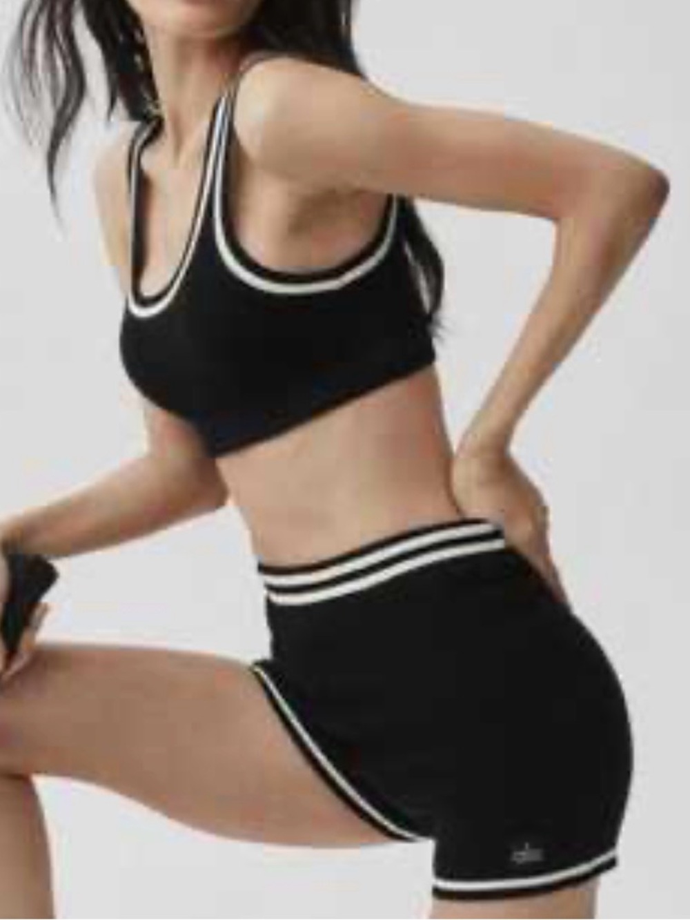 ALO Yoga Black Racerback Sports Bra with White Trim